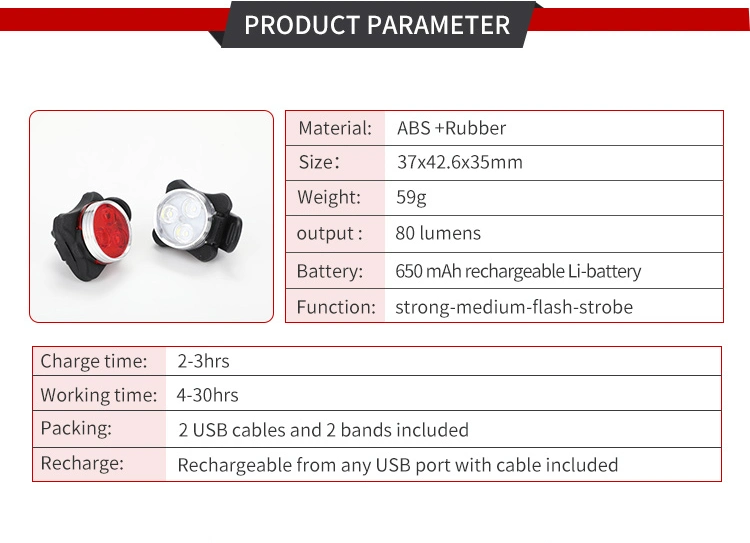 Amazon Hot-Sell USB Rechargeable Bike Front Light and Bicycle Rear Light Set