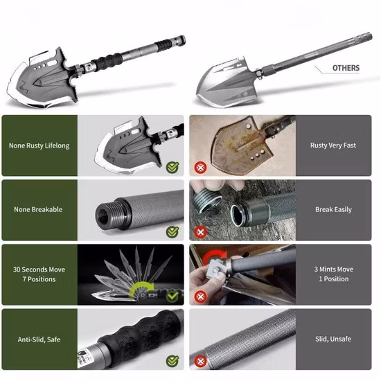 Outil de retranchement multifonction pliant réglable tactique Camping creusant la pelle de munitions